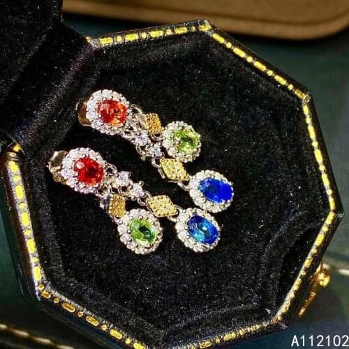 KJJEAXCMY 925 sterling silver inlaid natural color sapphire luxury girl earrings new ear stud support test Chinese style