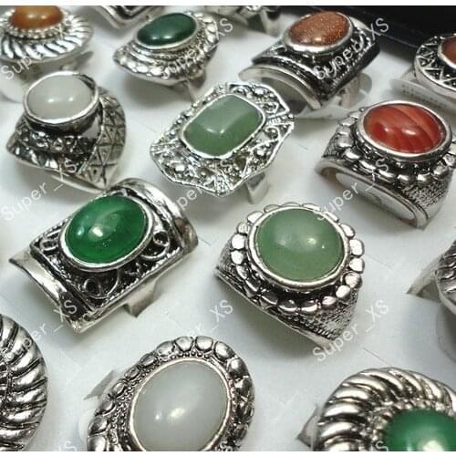 60pcs New wholesale jewelry lots ring Natural stone tibet silver Plated Rings free shipping BL074
