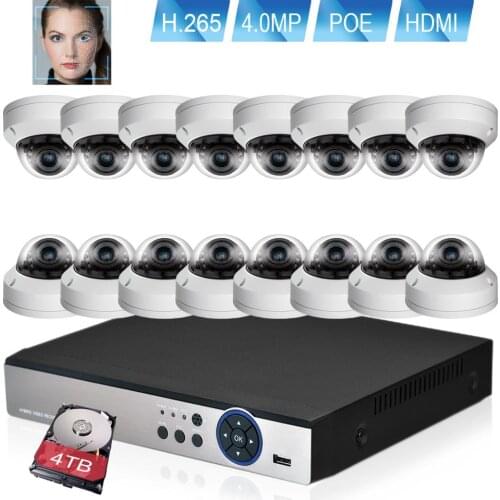 H.265 CCTV NVR Kit 16CH POE Camera System 4MP 2560x1440 Face Detection IP Camera Vandalproof nigh vision Security camera Kit