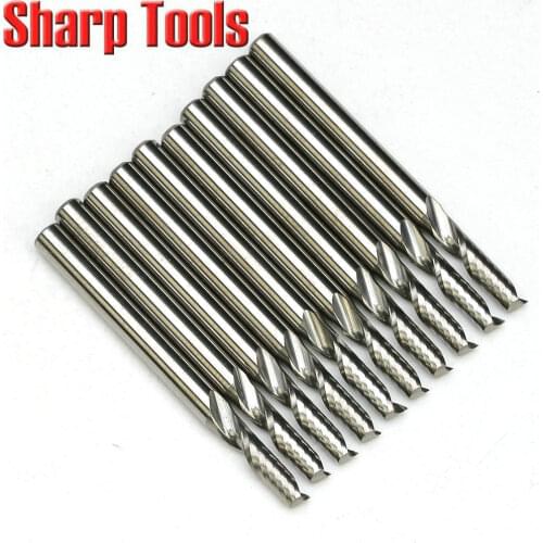 3.175*2.5mm 1 Flute End Mill CNC Tungsten Carbide Router Bits 10pcs Spiral Milling Tools Wood Micro Engraver Cutters CEL8-22mm