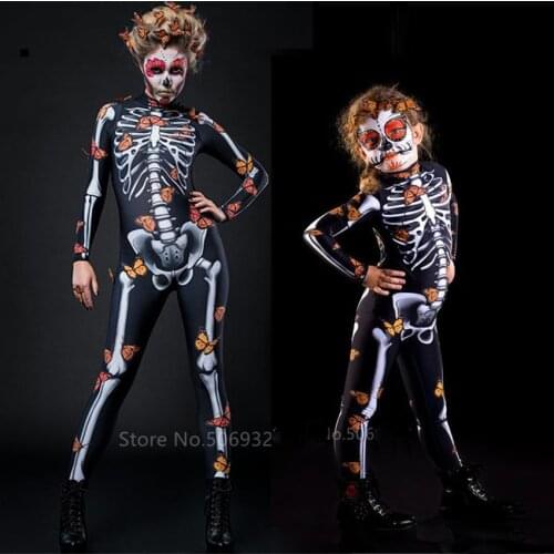 Skeleton Butterfly Sexy Women Spooky Halloween Devil Ghost Jumpsuit Party Carnival Performance Scary Costume Kid Baby Girl Fancy