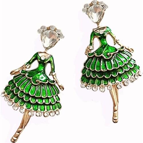 Nice Dress For Dancing Girl Green Enamel Rhinestone Crystal Charms Pendant