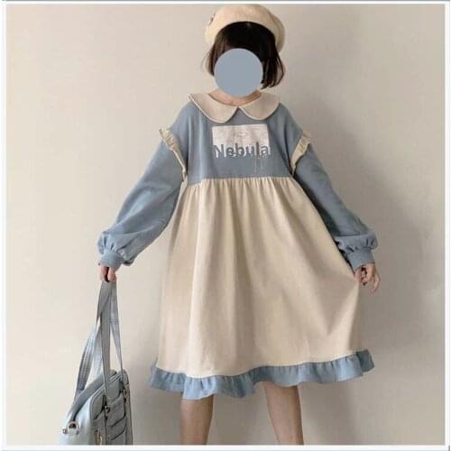 Hot Sales New Summer Japanese Women Girl Bear Letter Print Dresses Mori Girl Ruffles Short Sleeve Peter Pan Collar Dress