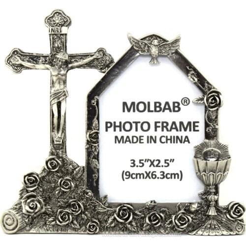 MOLBAB Tabletop Metal Photo Frame Glass Viewing Window Jesus Crucifix INRI Alloy Cross Picture Frame Christian Art Home Decor