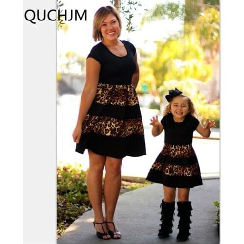 Fashion Family Matching Outfits Above Knee Leopard Mother Daughter Dress Mom and Daughter Dresses Clothes Family Clothing Summer