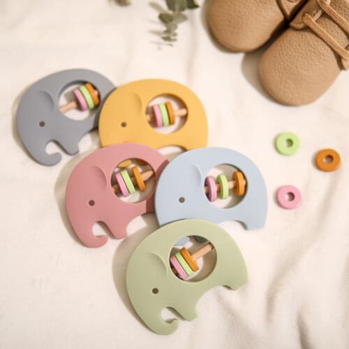 2021 New Newborn Toys Food Grade Silicone Baby Music Rattle Elephant Hand Bells Infant Toddler Early Educational Toys
