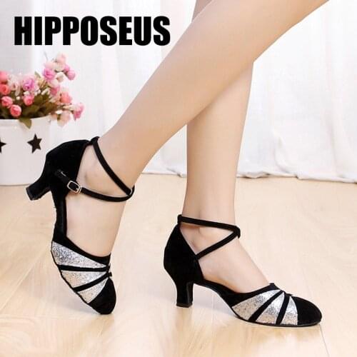 Hipposeus Girls Modern Latin Dance Shoes Women for Ladies Ballroom Tango Dancing Shoes Closed Toe Rubber sole Sequins cloth