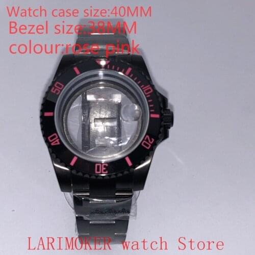 Suitable for NH35 NH36 Miyota 8215 40mm 904L stainless steel case, transparent black back cover, with bezel,Military rose pink