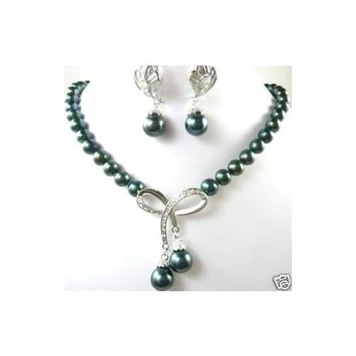 Prett Lovely Womens Wedding shipping>The new stylish black pearl earrings and necklace set Ms.-jewelrynoble ladys