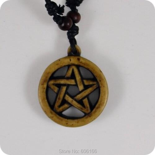 Pentagon Five-pointed star Resin Carving Pendant Necklace Amulet Lucky Gift Tribal Fashion Jewelry
