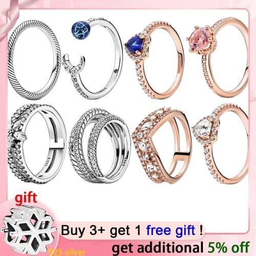 Recommend 925 Sterling Silver Ring Elevated Heart Snake Chain Pattern Snowflake Crown Rings Women Engagement Anniversary Jewelry