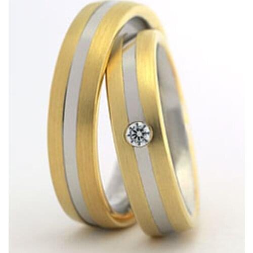 Custom made yellow yellow gold colour health titanium biccolor wedding bands rings set for men and women