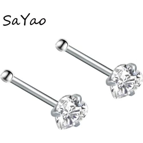 SaYao 2Piece 20Gx7x3mm Clear Heart Zircon Nose Ring Stud Rings Love Piercing Tragus Ear Piercing Earring Nose Nail Body Jewelry