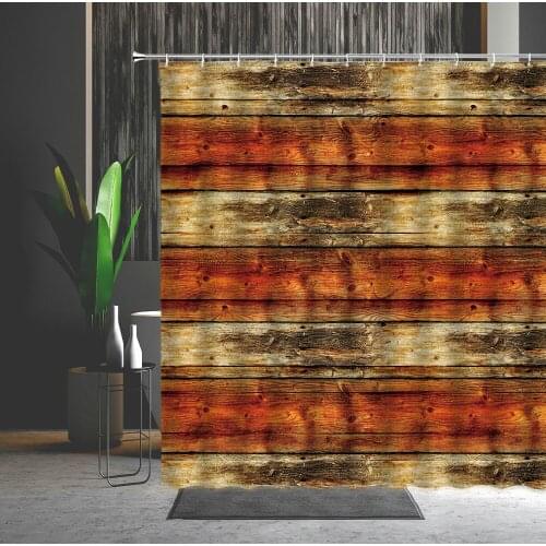 Old Wood Grain Shower Curtains Retro European Style Bathroom Waterproof Decor Bath Polyester Cloth Curtains For Bathroom Shower