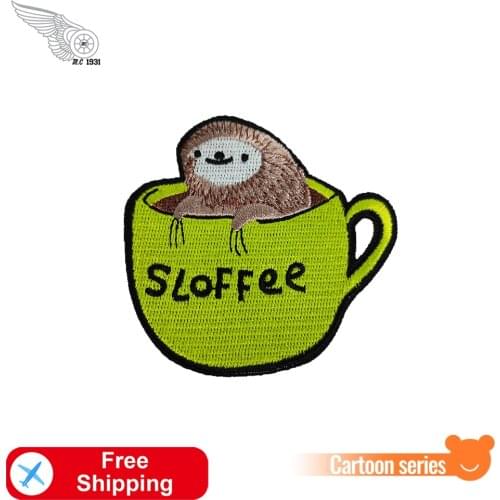 Sloffee Cartoon Embroidered Patches Sloth Animal Badges Iron on for Clothes DIY Cute Appliques High Quality Custom Accessories