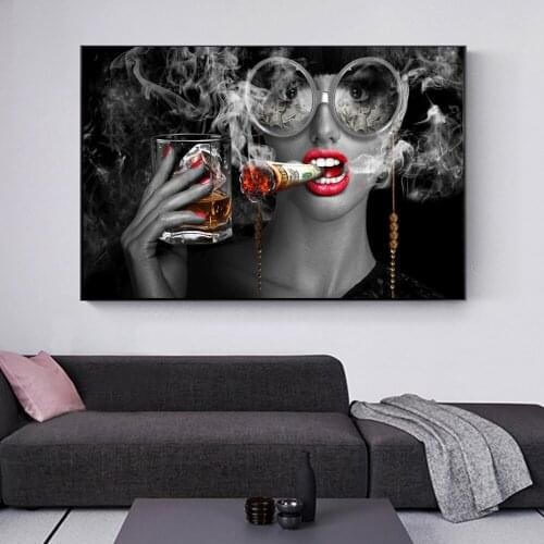 Modern Abstract Canvas Painting Creative Art Burning Money Smoking Clouds Prints and Posters Wall Art Pictures for Living Room