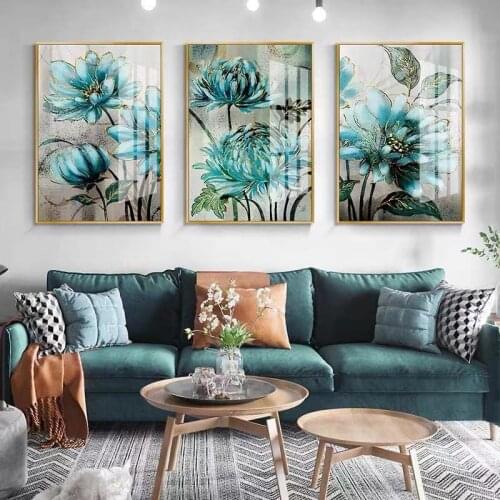 Modern Light Luxury Flower Poster Sofa Background Wall Decoration Living Room Dining Room Home Triple Combination Hanging Painti