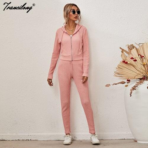 Hoodies Chandal Mujer Cardigan Pink Soild 2 Piece Suit Oufits Loungewear Sports Sets Trtacksuit Women Oversize S-2xl Spring 2021