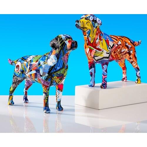 Creative Colorful Art Animal Rottweiler Resin Crafts Home Decoration Color Modern Simple