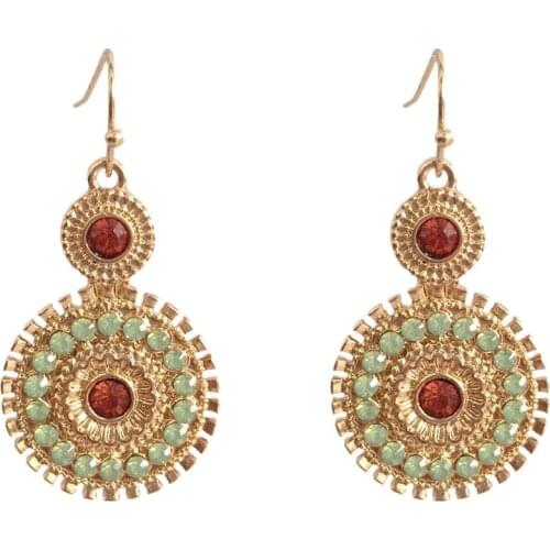 Gorgeous Gold color Green Scarlet Jewel Tone Round Disc Cucurbit Drop Earrings for Women Gift 2019 New Trend
