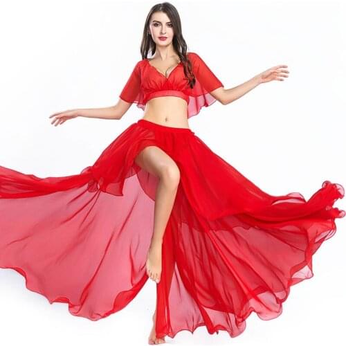 New Women Performance Belly Dance Costume 2PCS Blouse Top Skirt Dress Carnival 12 Colour