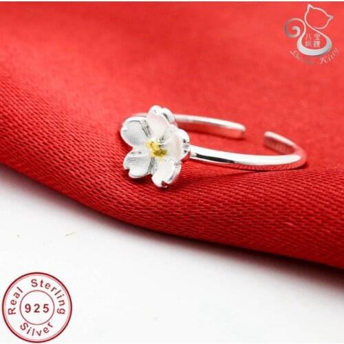 Real 925 Sterling Silver Rings Finger Flower European Elegant Jewelry For Women Ring Party Birthday Gift Valentine Present
