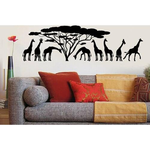 Giraffes Vinyl Wall Decal African Giraffes Animals Window Sticker Nature Tree Home Bedroom Living Room Art Wallpaper M302