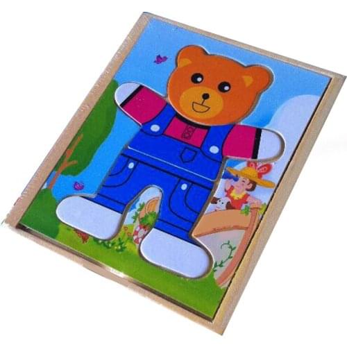 1 Set Educational Toys Wooden Clothing Winnie Single Bear Locker Box Stereo Cute Jigsaw Puzzles Baby Kids Creative Game Gifts