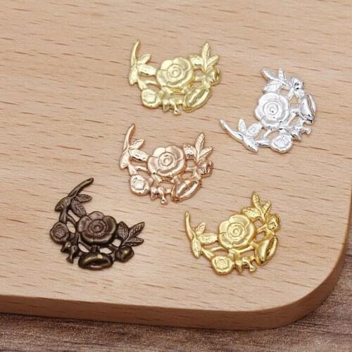 200 PCS 13mm Gold Silver Plated Metal Brass Filigree Flower Slice Charms Base Setting DIY Handmade Jewelry Findings