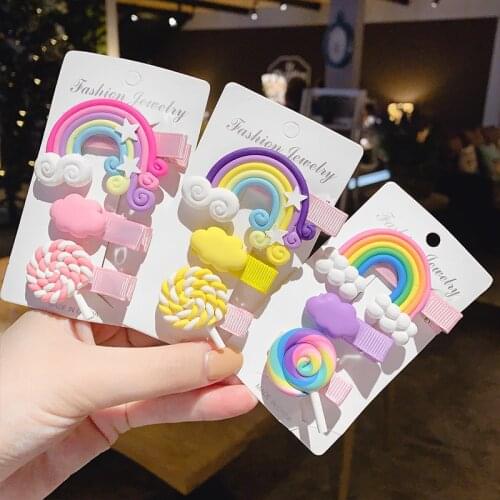 3pc/set Cute Girl Cloud Lollipop Rainbow Hairpins Cartoon Bobby Pin Hair Clips for Girls Children Headband Kids Accessories