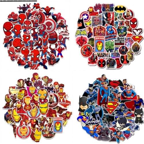 35/50pcs Disney Stickers batman Iron Man Spiderman Waterproof Laptop Guitar Luggage Skateboard Marvel Graffiti Sticker Kids Toy
