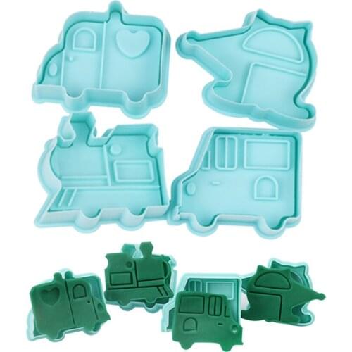 New 4Pcs/Lot DIY Armored Car Sample Mold Plastic Cookie Cutter Fondant Cake Tools Missile Vehicle Tank Cake Decorating Molds