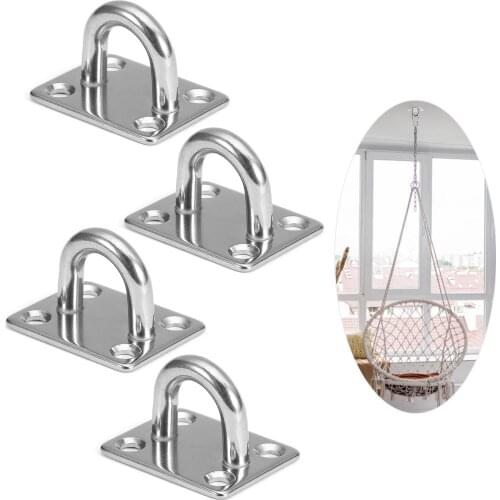 4 Pcs Stainless Steel Oblong Pad Eye Plate Staple Ring Hook Loop U-Shaped Design Screws Mount Hook Hanger Wall Hooks Decorative