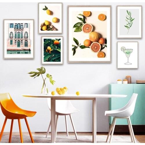 Oranges Venice Papaya Juice Green Leaves Wall Art Canvas Painting Nordic Posters And Prints Wall Pictures For Living Room Decor