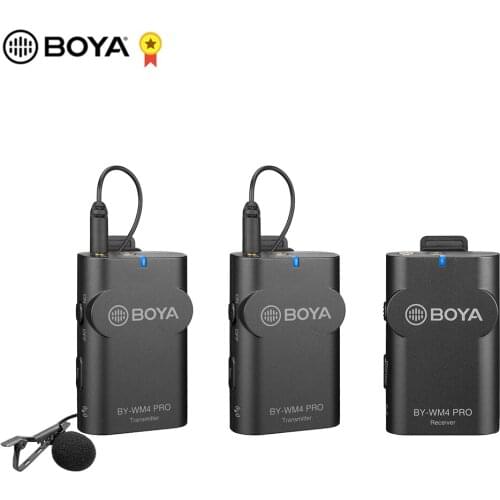 BOYA 2.4G Wireless Microphone System Dual Transmitters+One Receiver w/ Hard Case for DSLR Camera Smartphone Recording Interview