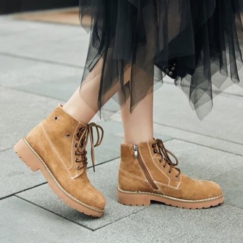 Ankle Boots for Women Brown Suede Leather Flat Platform Short Boots Chunky Heels Booties Women Punk Motorcycle Boots ME19