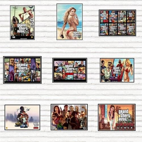 Art Grand Theft Auto GTAV 5 Gaming Poster Grand Theft Auto Wallpaper San Andreas Wall Stickers Decoration 42*30cm