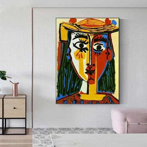 Famous Painting Picasso Mujer Con Sombrero Oil Painting Canvas Painting Wall Art for Living Room Home Decor (No Frame)
