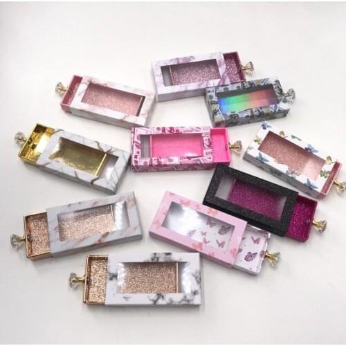 Pull Lashes Box Diamond Handle Package Dramatic Lash Case Glitter Package 3D Mink Lashes