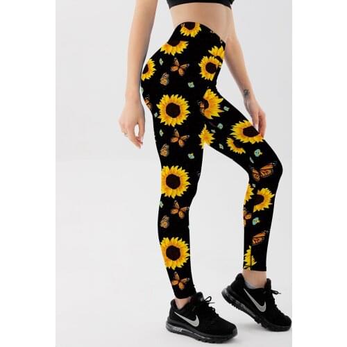 Sunflower Butter Print High Waist Sports Leggings Push Up Sport Women Fitness Gym Clothing High Elastic Breathable Push Up Pants
