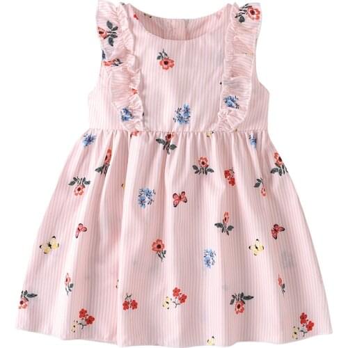 Girl’s Summer Sleeveless Dress Fresh Stripe Flower Flounce Round Neck A-line Princess Dress Girls Casual Dresses