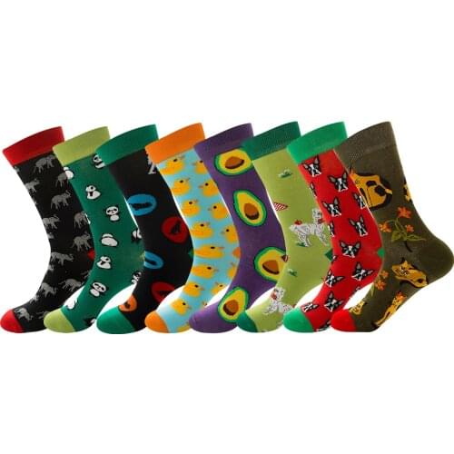 Fashion Unisex Hip Hop Mens Combed Cotton Harajuku Happy Socks Autumn with Fruits Avocado animal Dog Skateboard Socks