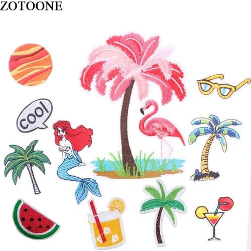 ZOTOONE Applique Embroidery Animal Patches for Clothes Flamingo Clothing Stickers Summer Beach Application Sticker on Clothes E