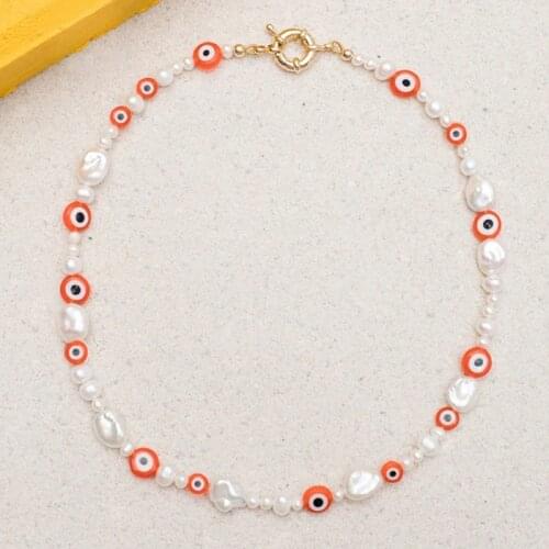 Цепочки erkek kolye real freshwater pearl bijoux choker necklace red black yellow evil eye beaded necklaces for women jewelry