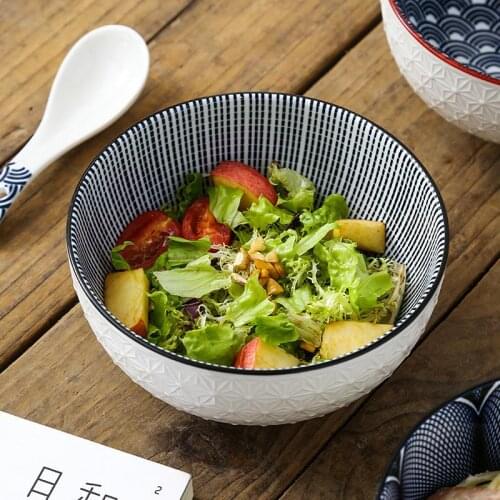 Nordic Style Underglaze Ceramic Tableware Household Instant Noodle Soup Bowl Restaurant Simple and Creative Embossed Ramen Bowl