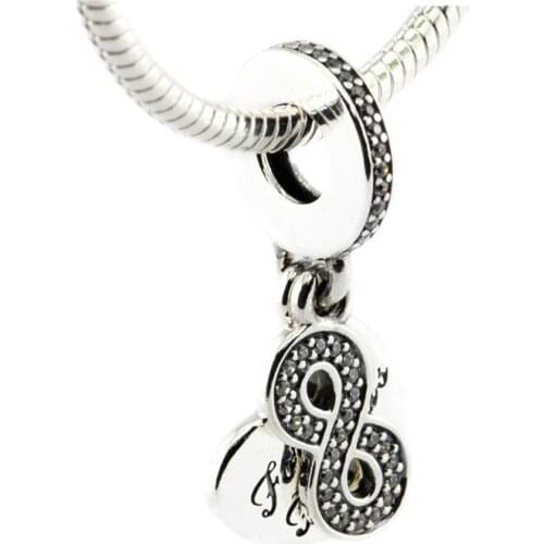 Fits Pandora Bracelets 925 Sterling Silver Forever Friends Heart Dangle Charms Clear CZ Beads DIY Jewelry Making Gift for Women