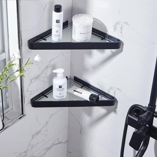Bathroom Shelf Aluminum Shower Shelf Glass Shower Shelf Black Finish Storage Suction Basket Storage Rack Bathroom Accessory