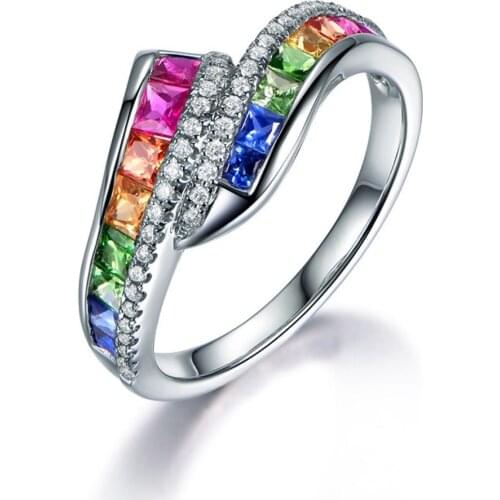 Simple Fashion Versatile Rainbow Ring for Women 925 Silver Cocktail Party Engagement Fine Jewelry Casual with Box Rings Gifts