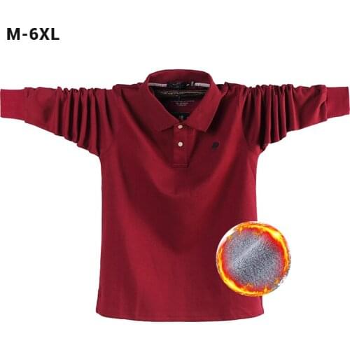 Top Grade New Cotton Polo Shirt Men Solid Long Sleeve Fleece Loose Fit Poloshirt Autumn Winter Casual Male Clothing for Big Tall