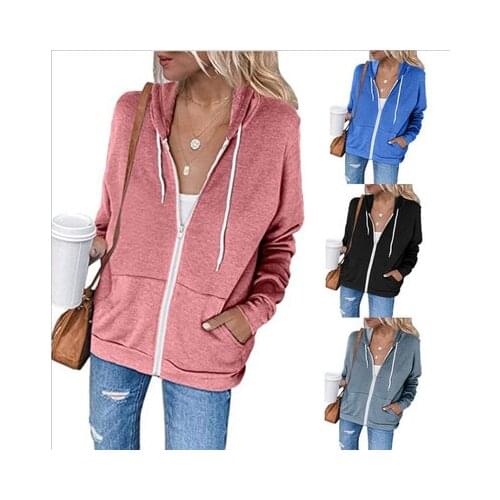 Hoodie women 2021 new fashion hot style pure color long sleeve pocket draw string hooded zipper thick fleece sweatshirt YDJR9950